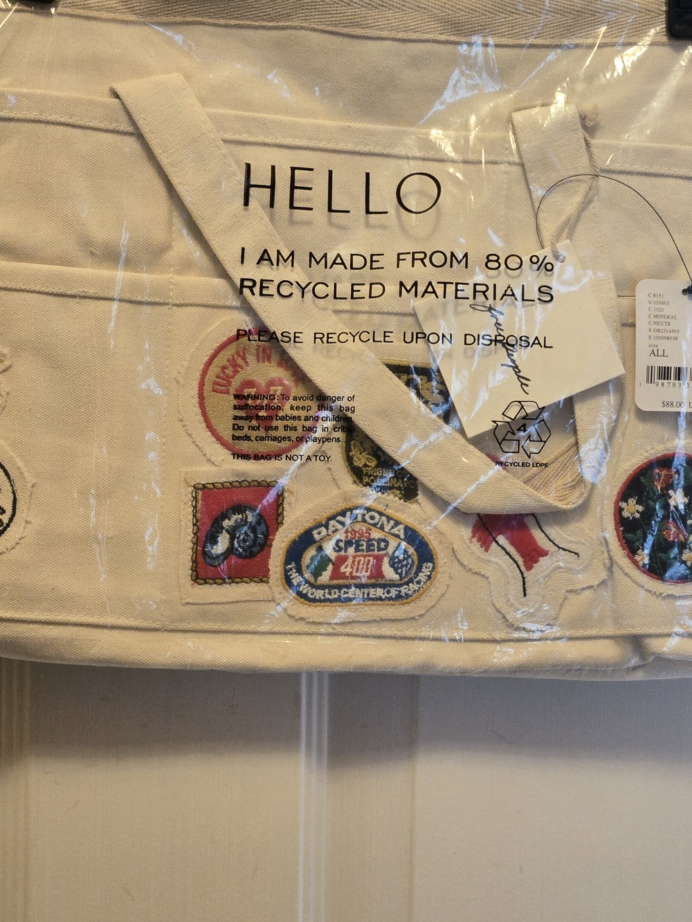 Free People Cream Canvas Tote with Vintage Patch Accents